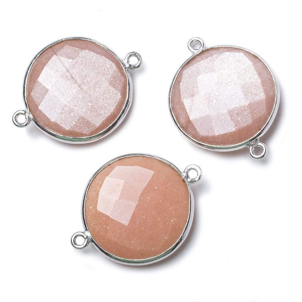 21.5mm Silver Bezel Peach Moonstone faceted coin Connector 1 piece (ONLINE ORDER ONLY)
