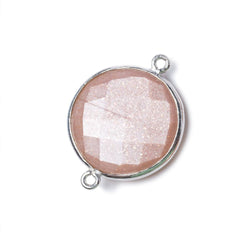21.5mm Silver Bezel Peach Moonstone faceted coin Connector 1 piece (ONLINE ORDER ONLY)