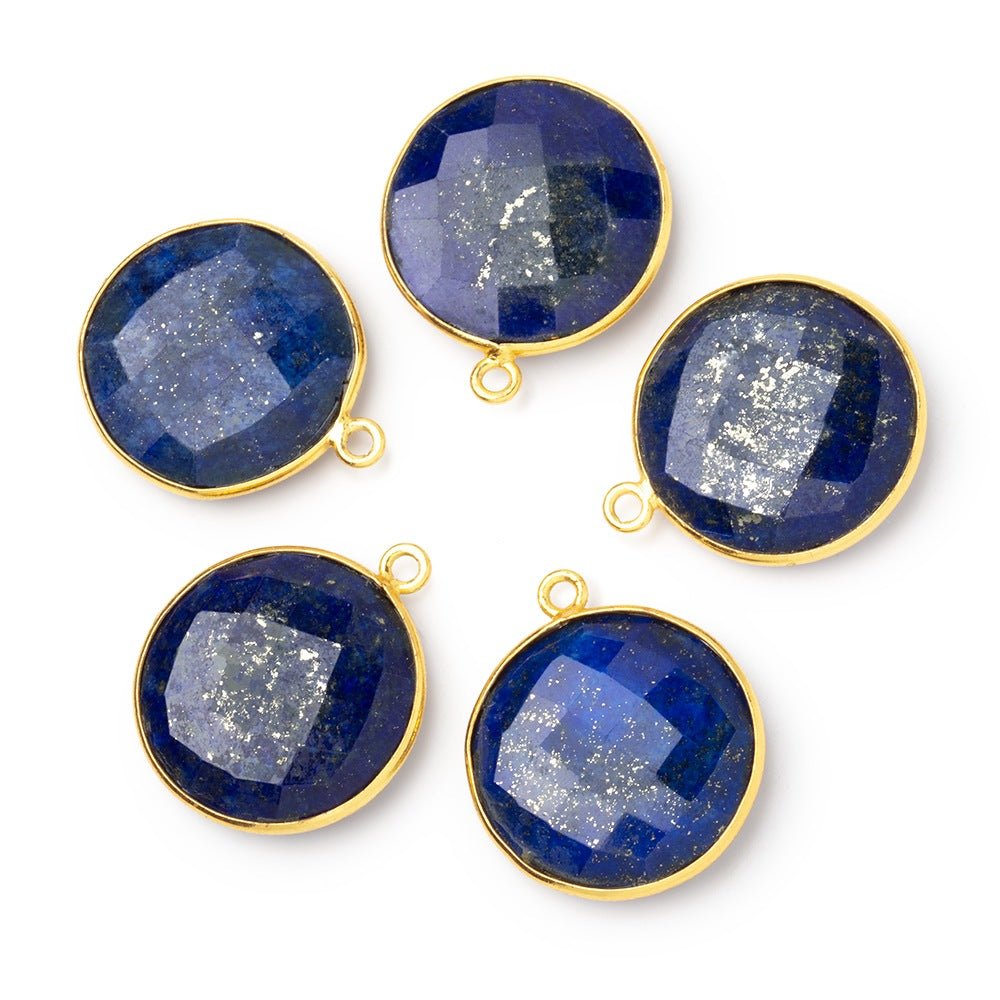21mm Vermeil Bezel Lapis Lazuli Faceted Coin Pendant 1 piece