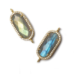 21x10.5mm Gold Bezeled CZ & Labradorite Oval Connector 1 pc (ONLINE ORDER ONLY)