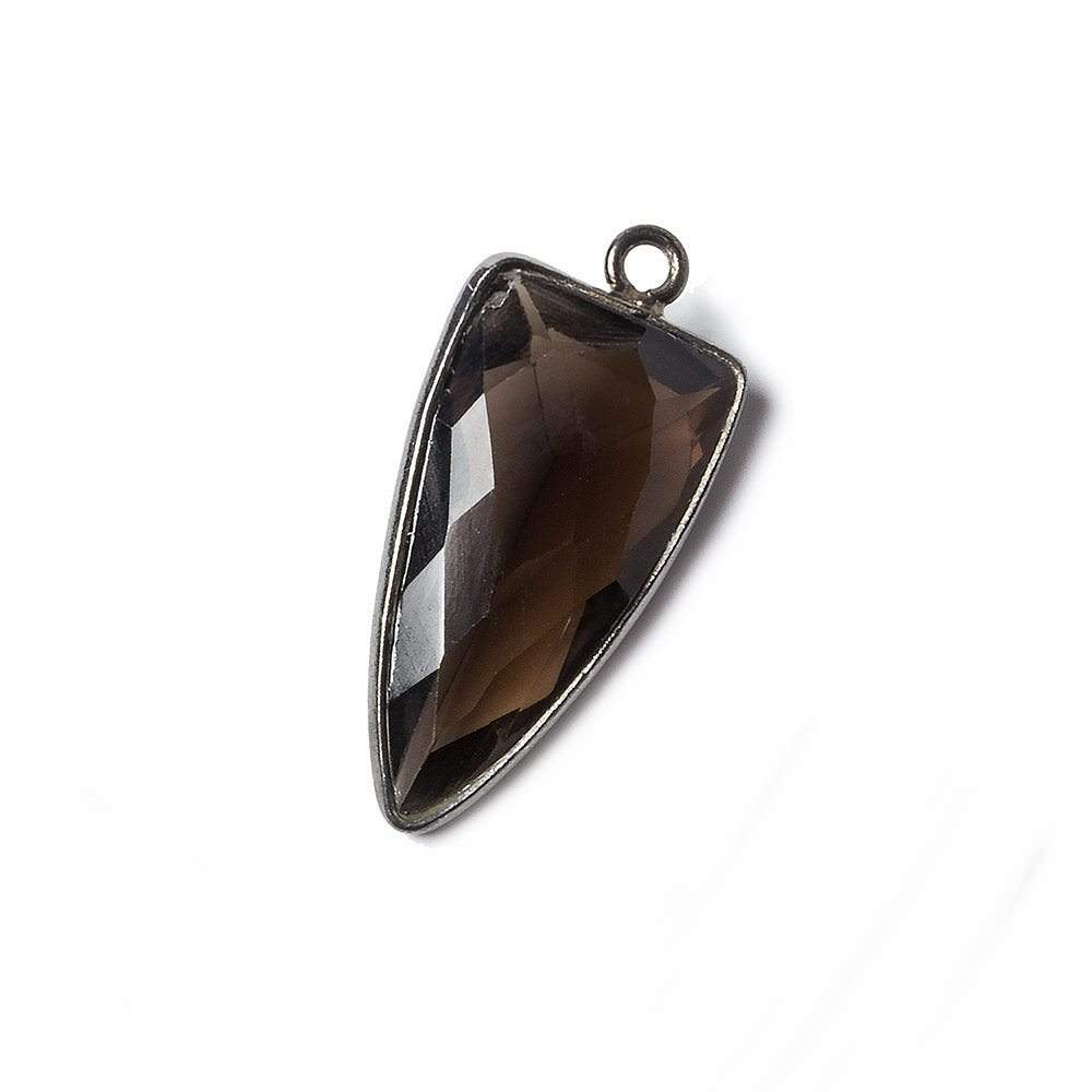 21x11mm Black Gold Bezel Smoky Quartz faceted point 1 focal bead (ONLINE ORDER ONLY)