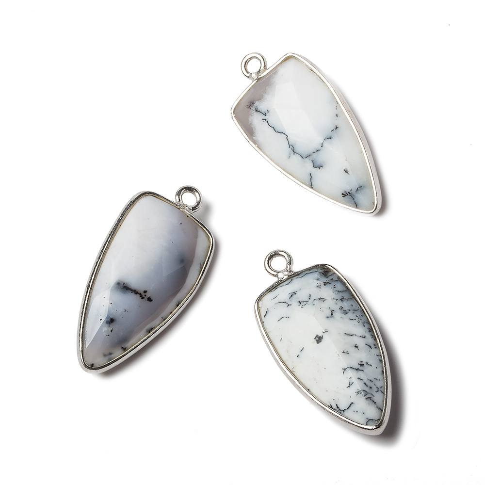 21x11mm Silver Bezel Dendritic Opal faceted point 1 focal bead (ONLINE ORDER ONLY)