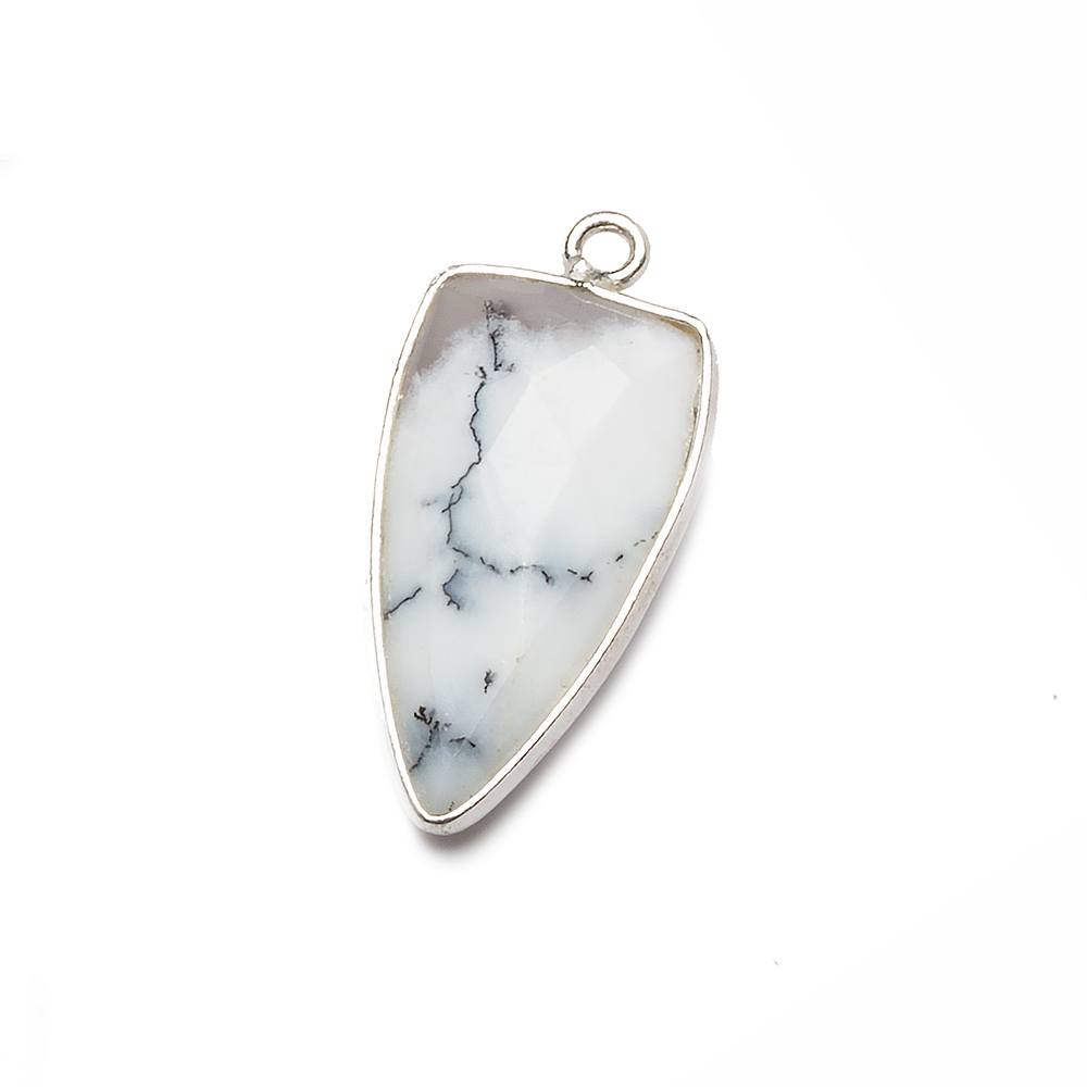 21x11mm Silver Bezel Dendritic Opal faceted point 1 focal bead (ONLINE ORDER ONLY)