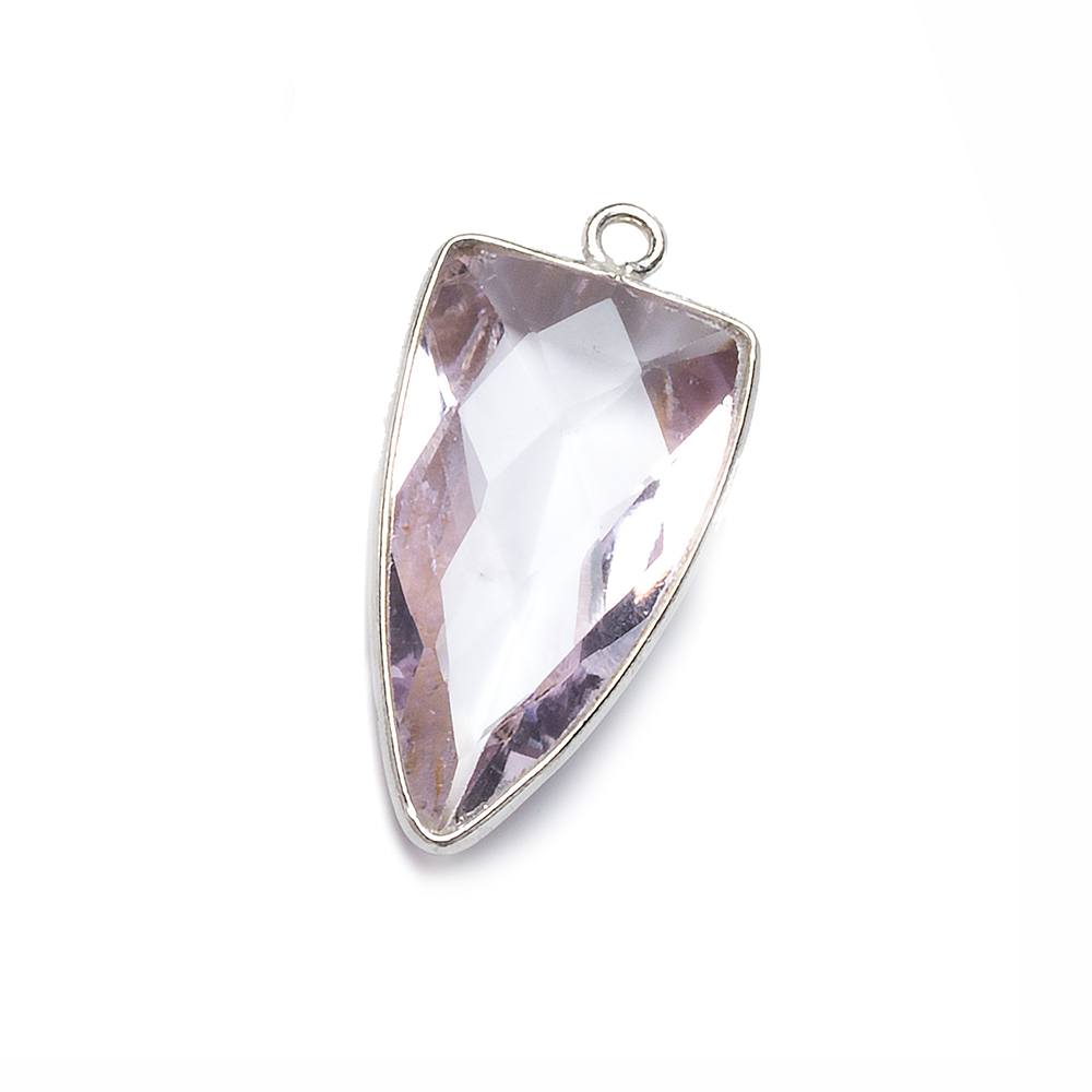 21x11mm Silver Bezel Pink Amethyst faceted point 1 focal bead