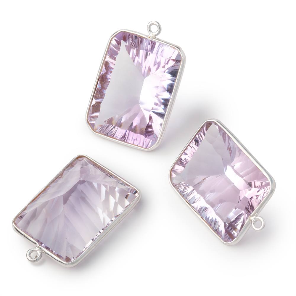 21x16mm Sterling Silver Bezel Pink Amethyst Pavilion Faceted Rectangle 1 Pendant