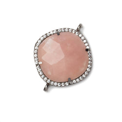 21x21mm Black Gold Bezel CZ and Pink Peruvian Opal Pillow 2 ring Connector 1 focal bead (ONLINE ORDER ONLY)