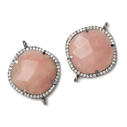 21x21mm Black Gold Bezel CZ and Pink Peruvian Opal Pillow 2 ring Connector 1 focal bead (ONLINE ORDER ONLY)