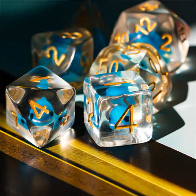 Blue Whale Dice Clear Dice w/ Blue Whales 7-Dice Set Rpg (Online Only)