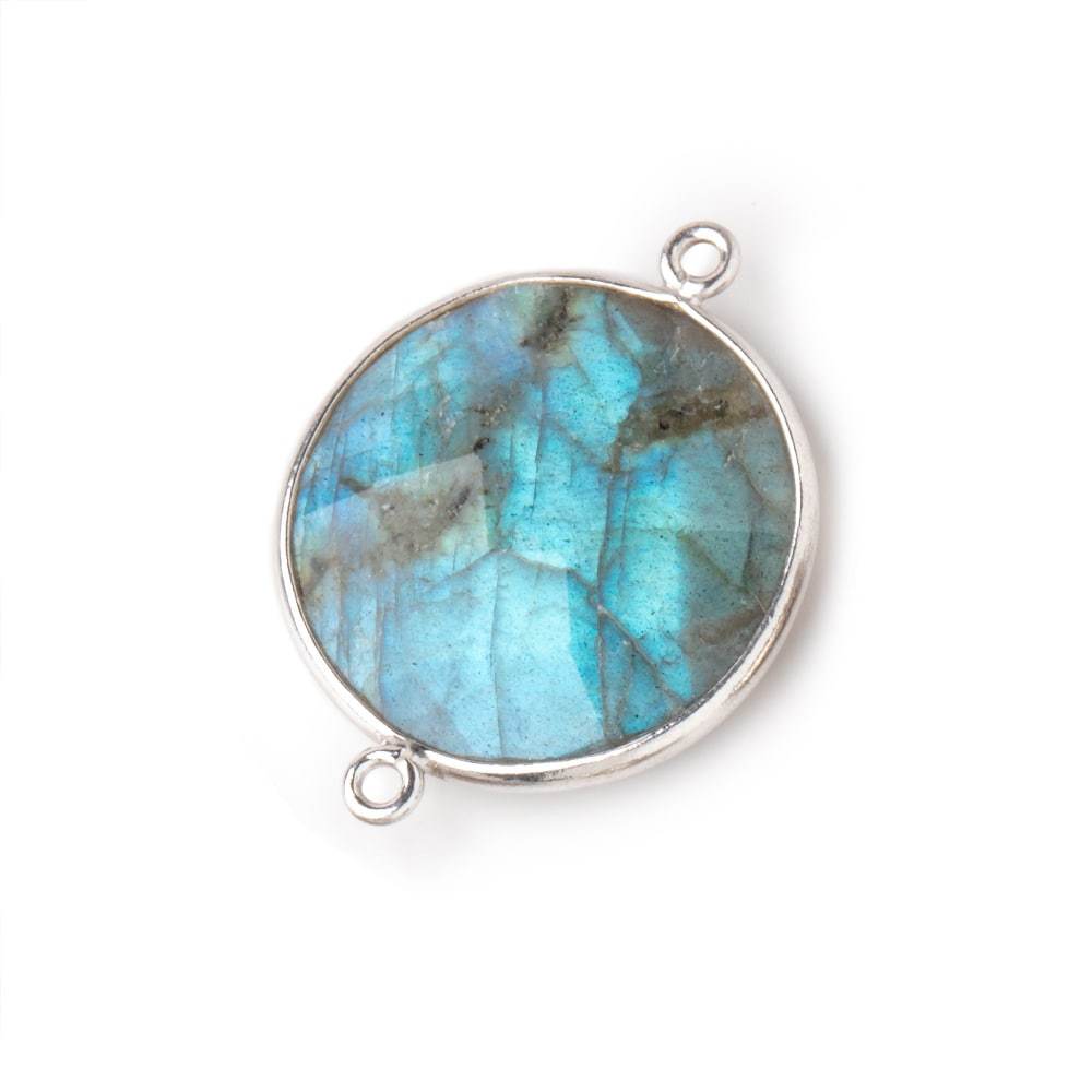 22mm Silver Bezeled Labradorite Coin Focal Bead Connector 1 pc (ONLINE ORDER ONLY)