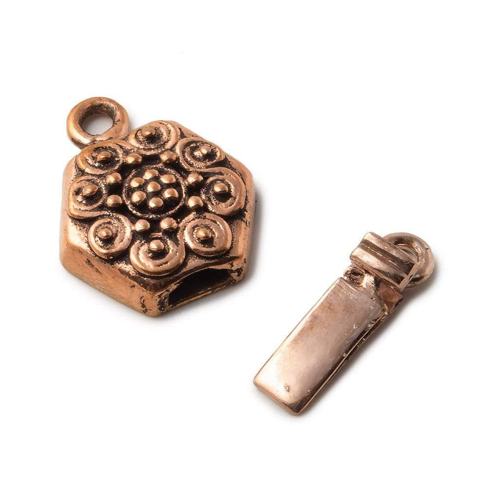 22x15mm Copper Hexagon Box Clasp with Floral Design (ONLINE ORDER ONLY)