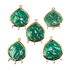 22x17mm Vermeil Bezeled Amazonite faceted heart 3 ring Pendant 1 piece (ONLINE ORDER ONLY)