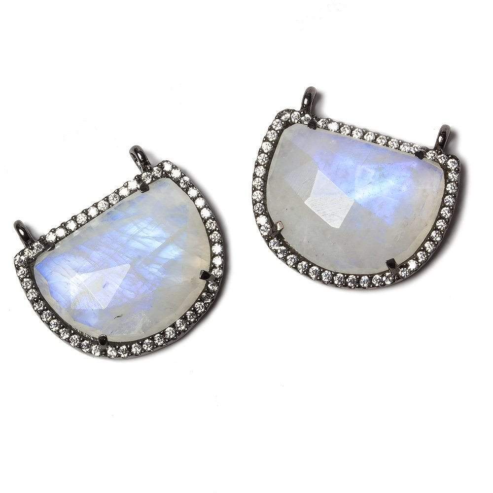 22x18mm Black Gold Bezel CZ & Rainbow Moonstone Half Moon East West Connector 1 focal bead (ONLINE ORDER ONLY)