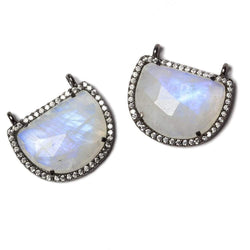 22x18mm Black Gold Bezel CZ & Rainbow Moonstone Half Moon East West Connector 1 focal bead (ONLINE ORDER ONLY)