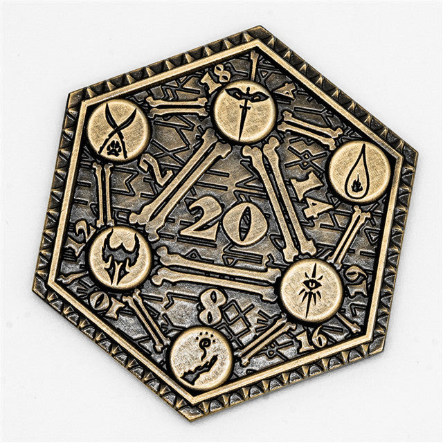 Classes Theme Bronze Color d2 Coin Shaped like d20 Color Challenge Coin (Online Only)