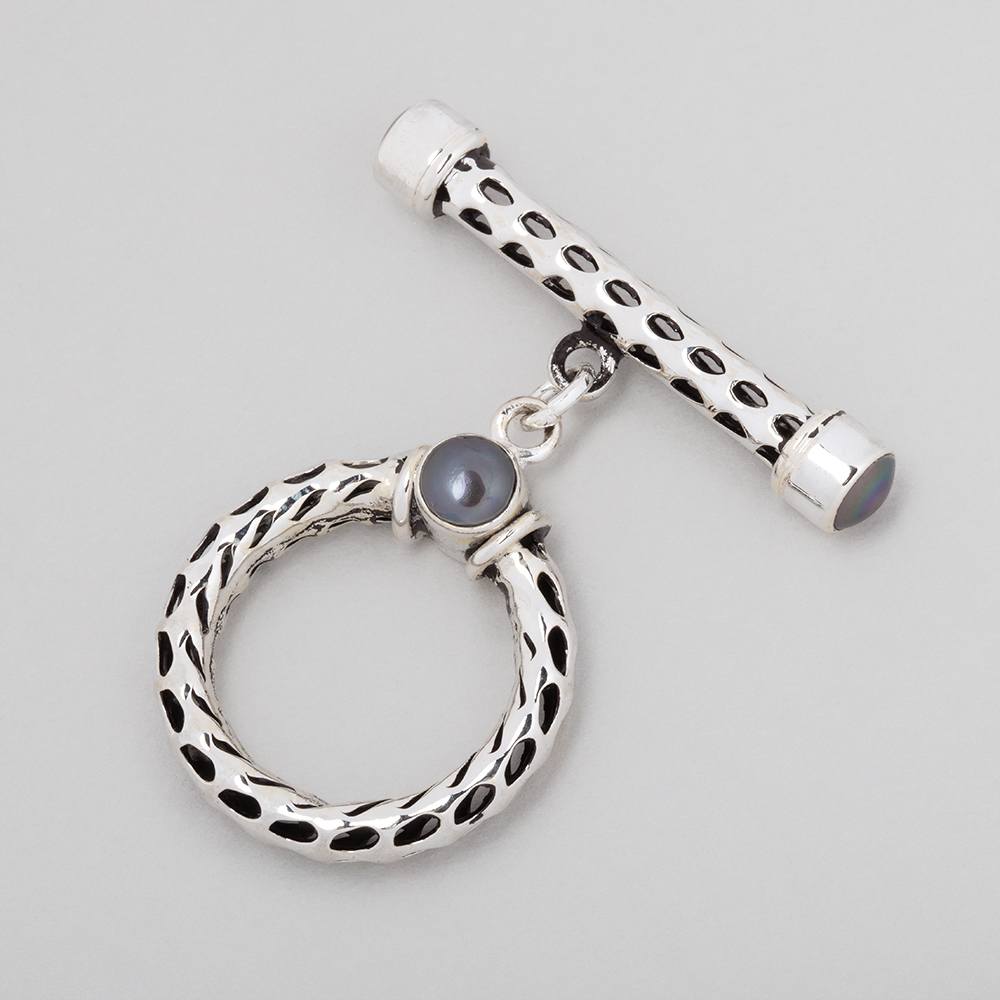 23mm Antiqued Sterling Silver Peacock Pearl Filigree Toggle 1 piece