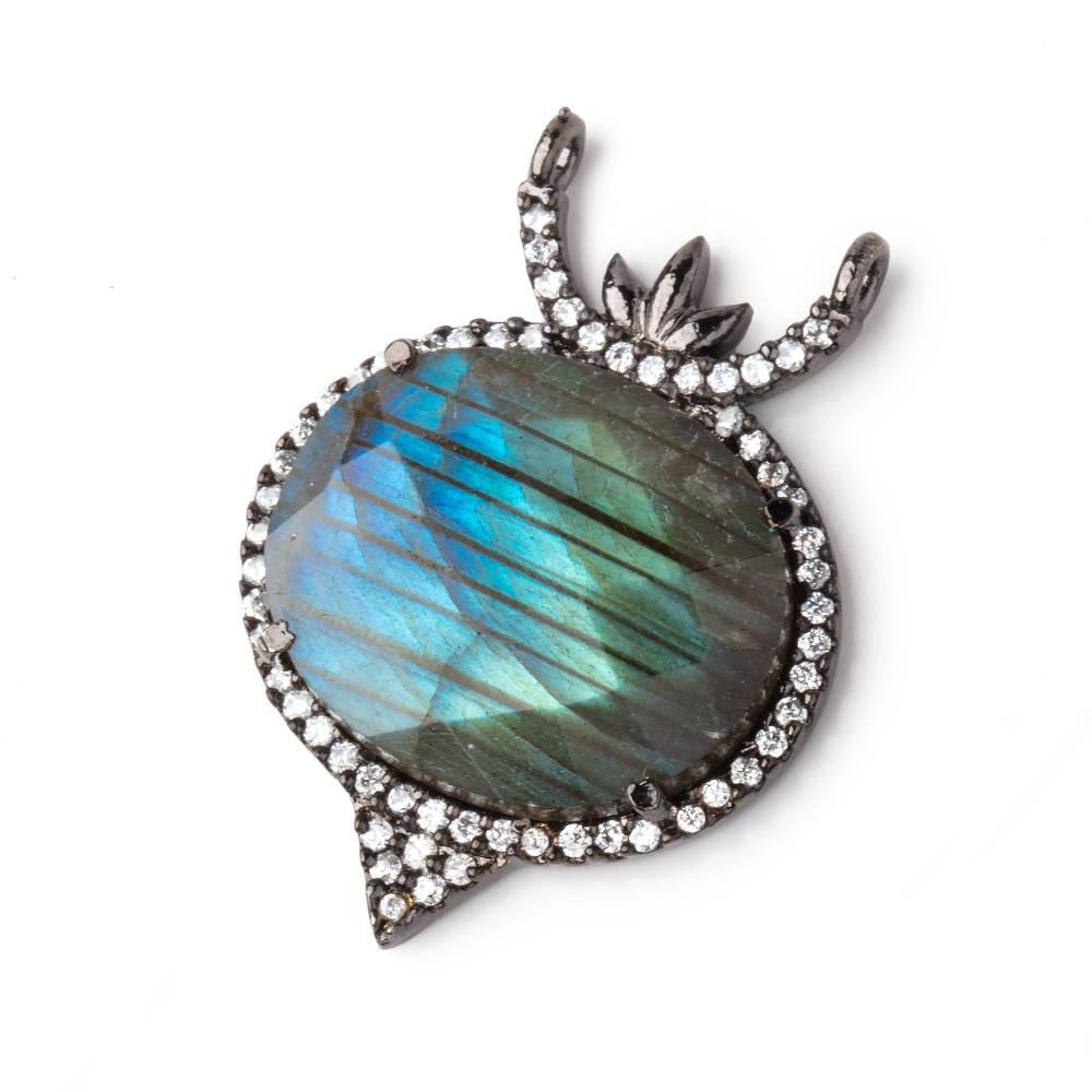23x20mm Black Gold CZ Bezel Labradorite Fancy Oval Connector 1 Focal Bead (ONLINE ORDER ONLY)