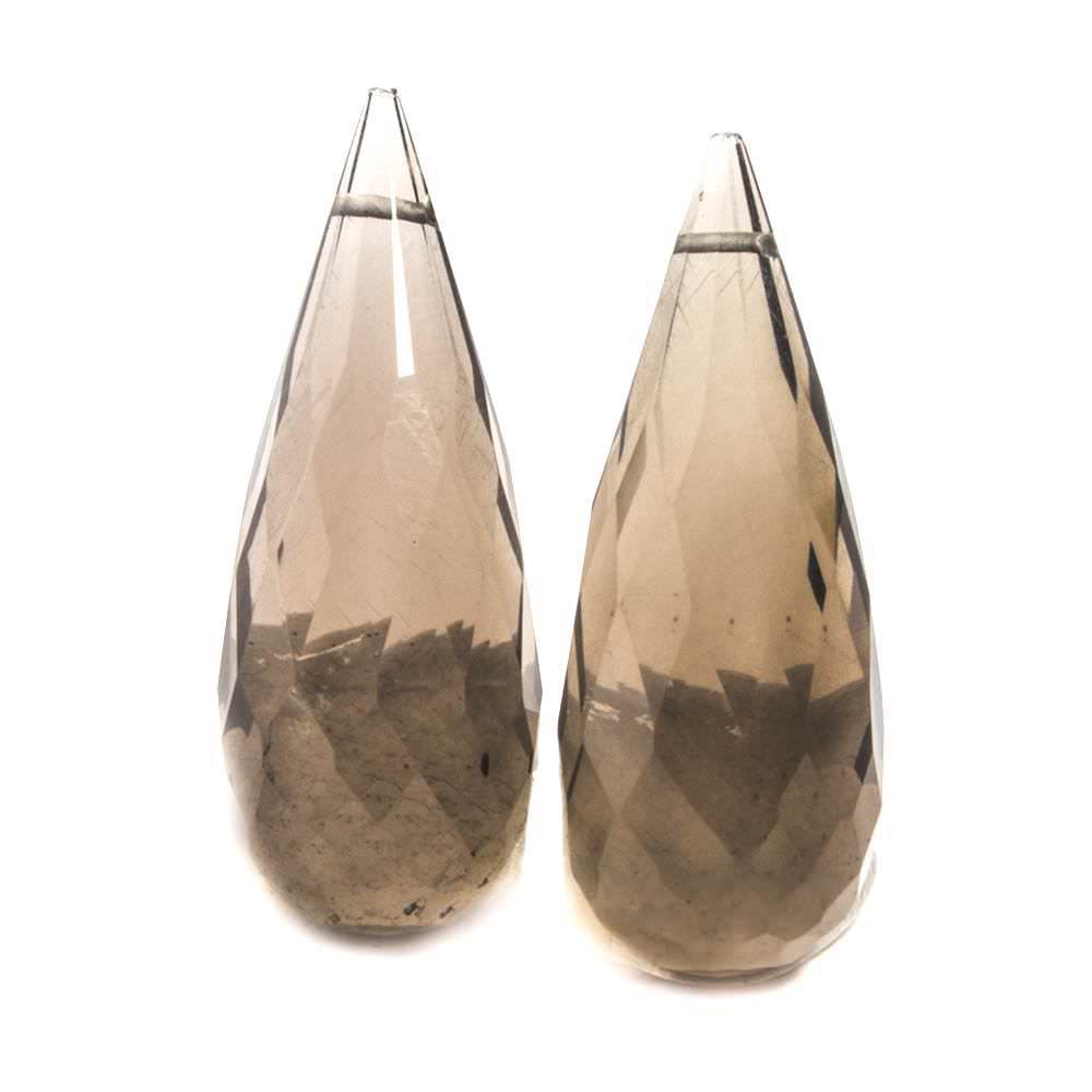 23x9mm Smoky Quartz Faceted Tear Drop Focal Bead Set of 2 (ONLINE ORDER ONLY)