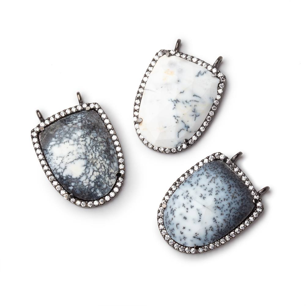 24x19mm Black Gold CZ Bezel Dendritic Opal Shield Connector 1 piece (ONLINE ORDER ONLY)