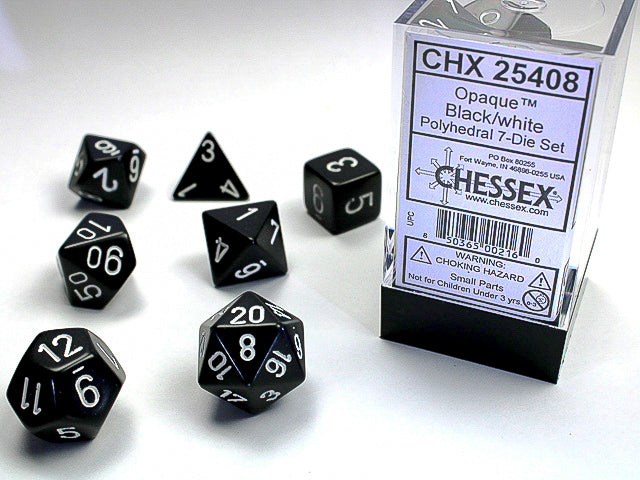Opaque Polyhedral Black/white 7-Die Set Dnd Dice Set (Online Only)