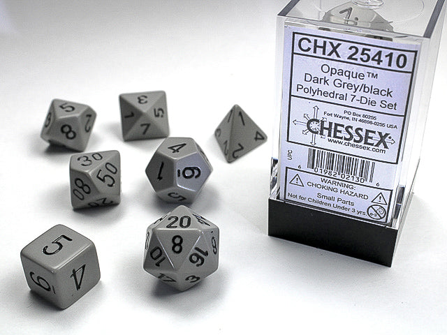 Opaque Polyhedral Dark Grey/black 7-Die Set Dnd Dice Set (Online Only)