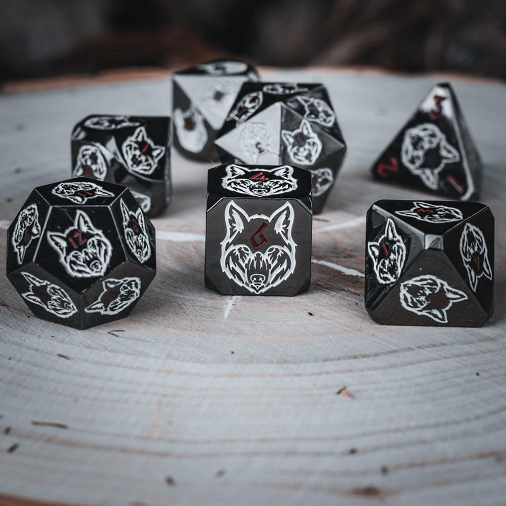 Wolves' Den White, Red, and Black Metal Dice Set (ONLINE ORDER ONLY)