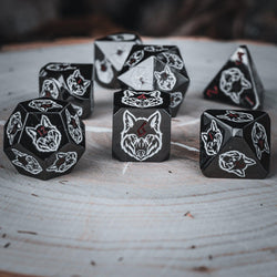Wolves' Den White, Red, and Black Metal Dice Set (ONLINE ORDER ONLY)