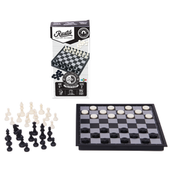 Travel Games: Rustik Foldable Magnetic Checkers/Chess  (Black/White)
