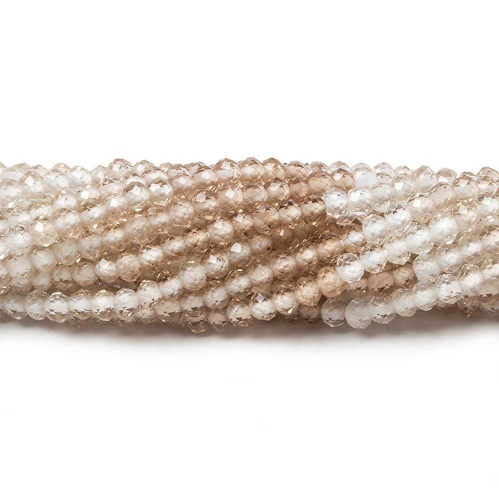 2.5mm Champagne & White Topaz Micro Faceted rondelles 13 inch 154 beads