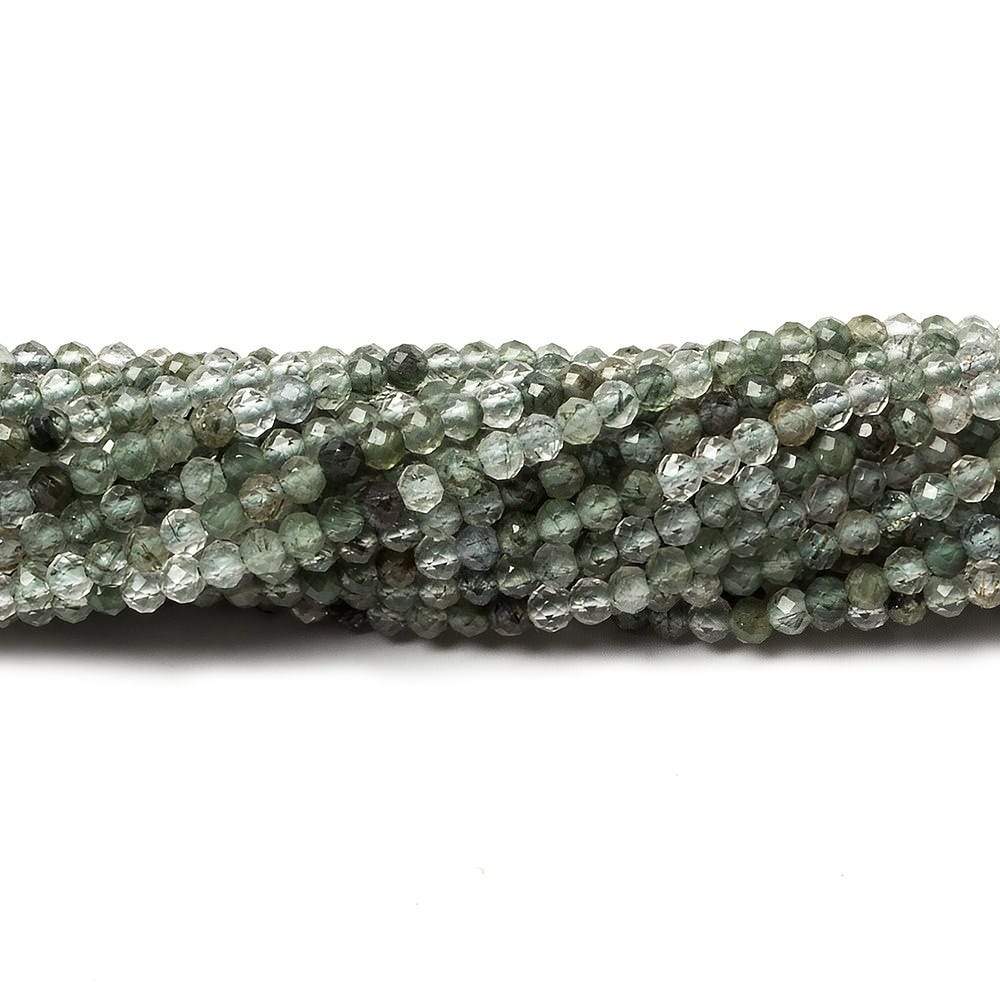 2.5mm Green Tourmalinated Quartz Micro faceted rondelles 13 inch 155 beads