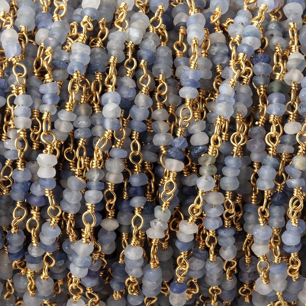 2.5mm Matte Blue Sapphire Plain Rondelle Trio on Vermeil Chain by the Foot 87 Beads (ONLINE ORDER ONLY)
