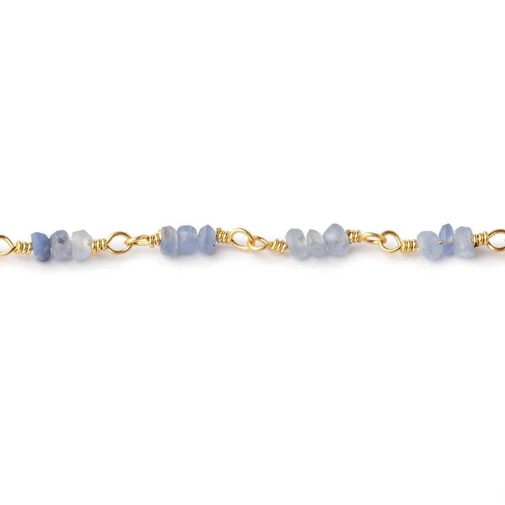 2.5mm Matte Blue Sapphire Plain Rondelle Trio on Vermeil Chain by the Foot 87 Beads (ONLINE ORDER ONLY)