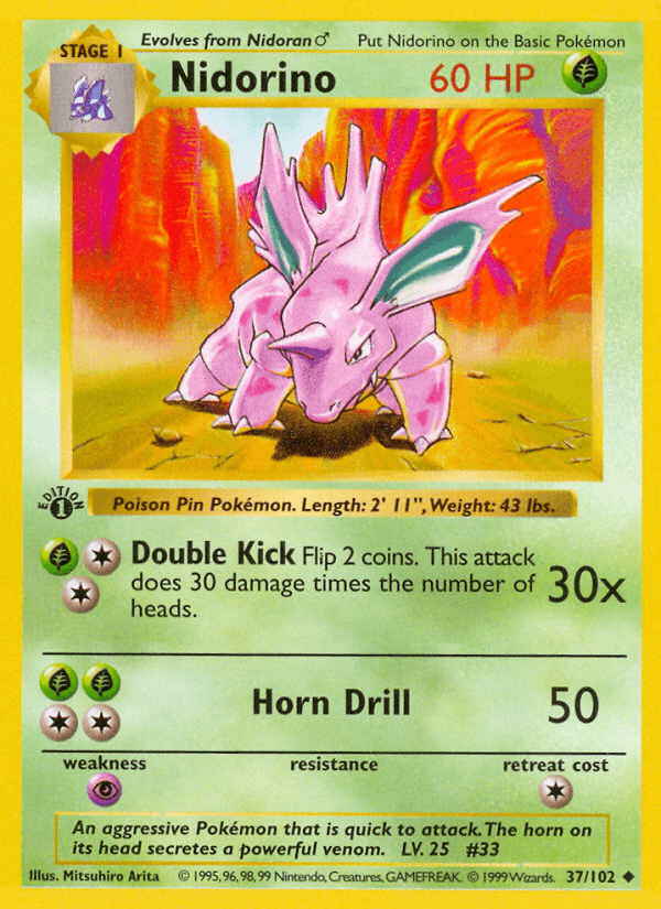 Nidorino (37/102) (Shadowless) [Base Set 1st Edition] (Online Only)
