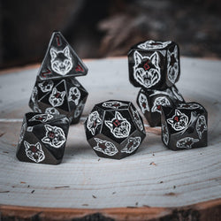 Wolves' Den White, Red, and Black Metal Dice Set (ONLINE ORDER ONLY)