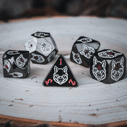 Wolves' Den White, Red, and Black Metal Dice Set (ONLINE ORDER ONLY)