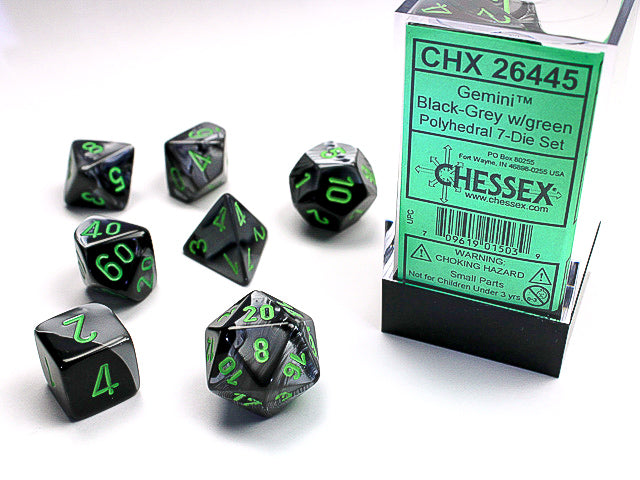 Gemini® Mini-Polyhedral Black-Grey/green 7-Die Set (Mini Poly Release 2) (Online Only)