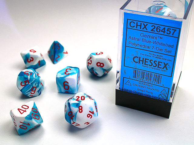 Gemini® Polyhedral Astral Blue-White/red 7-Die Set RPG DND (Online Only)
