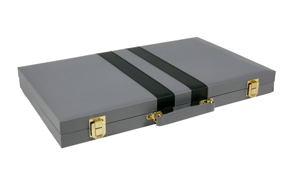 Backgammon- 18" Grey Vinyl Backgammon Set with Stripe (ONLINE ORDER ONLY)