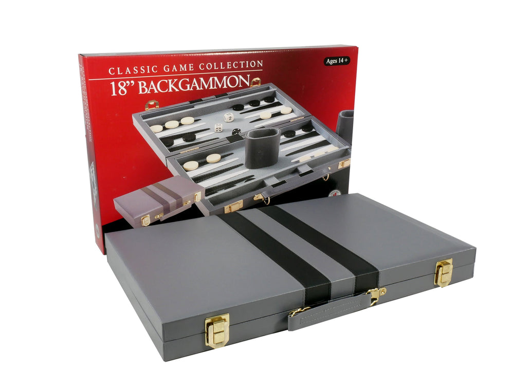 Backgammon- 18" Grey Vinyl Backgammon Set with Stripe (ONLINE ORDER ONLY)
