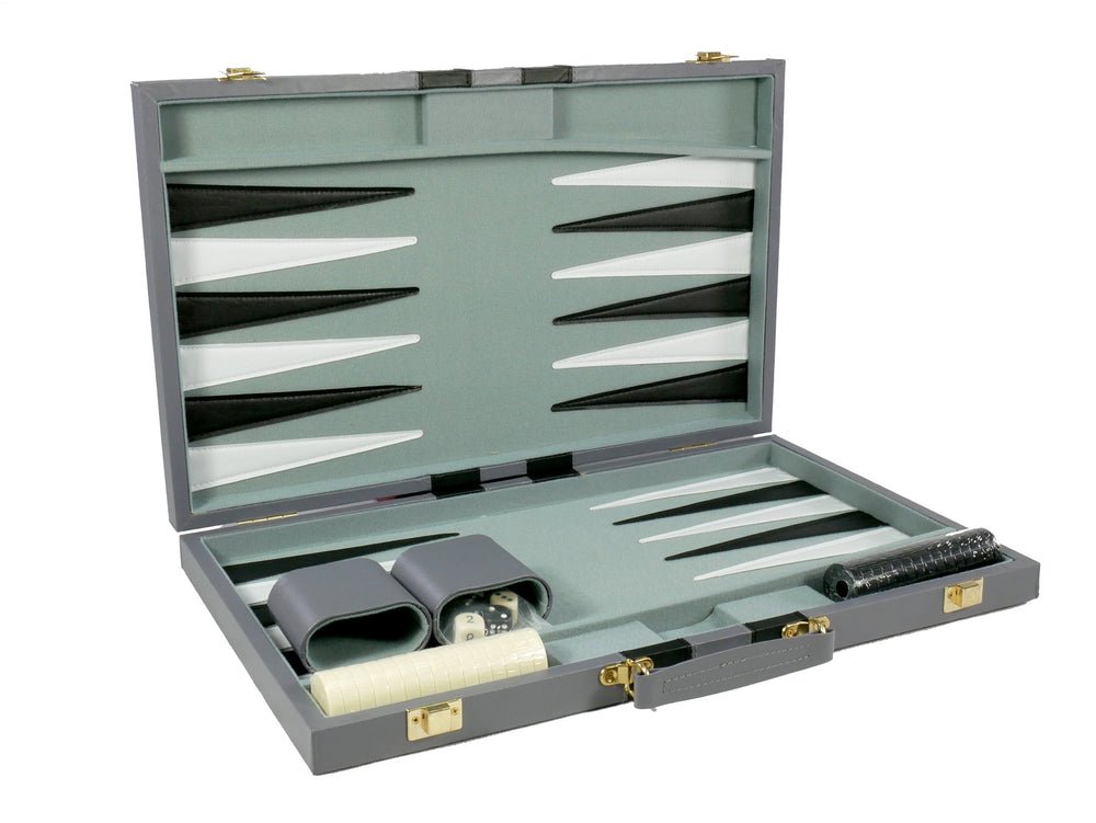 Backgammon- 18" Grey Vinyl Backgammon Set with Stripe (ONLINE ORDER ONLY)