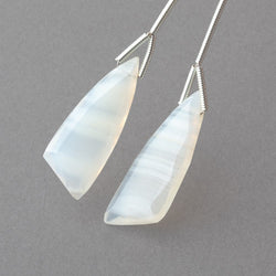26x10mm White Banded Agate Fancy Shape Briolette Set of 2 Focals