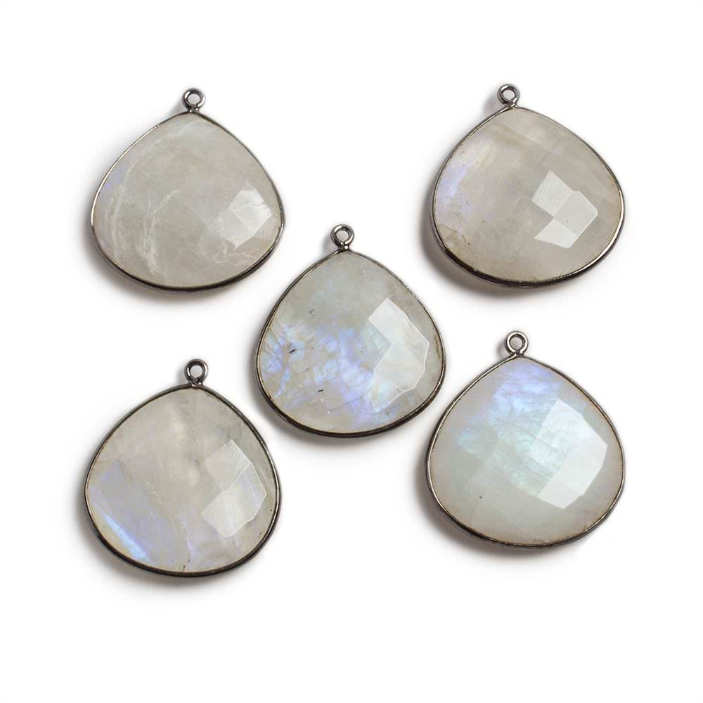26x26mm Black Gold Bezeled Rainbow Moonstone Heart Focal Pendant 1 pc
