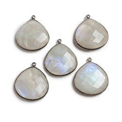 26x26mm Black Gold Bezeled Rainbow Moonstone Heart Focal Pendant 1 pc