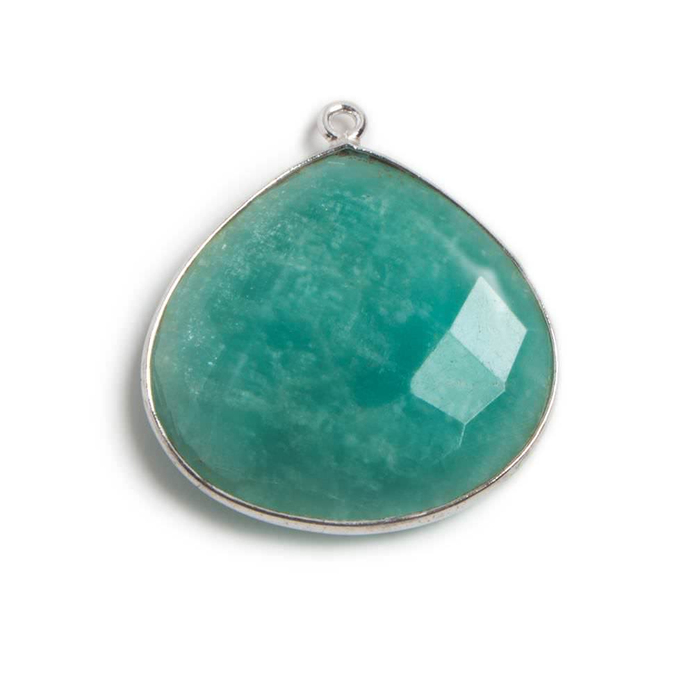 26x26mm Silver Bezeled Amazonite Heart Focal Bead Pendant 1 pc (ONLINE ORDER ONLY)