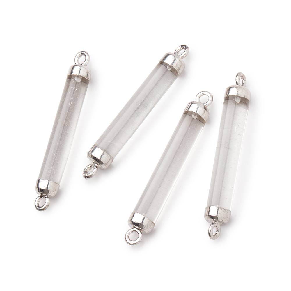 26x4.5mm Silver Leafed Crystal Quartz Tube Focal Connector 1 piece (ONLINE ORDER ONLY)