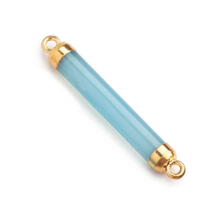 26x5mm Gold Leafed Blue Chalcedony Tube Focal Connector 1 piece (ONLINE ORDER ONLY)