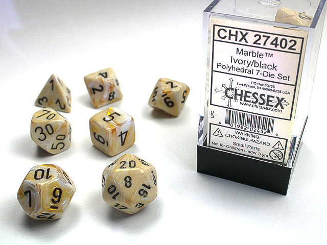 Marble Polyhedral Ivory/black 7-Die Set RPG DND (Online Only)