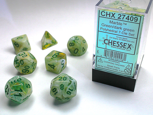 Marble Polyhedral Green/dark green 7-Die Set RPG DND (Online Only)