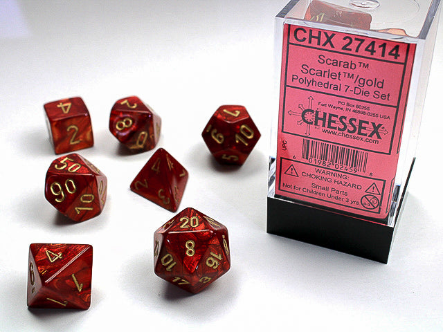 Scarab® Polyhedral Scarlet™/gold 7-Die Set RPG DND (Online Only)