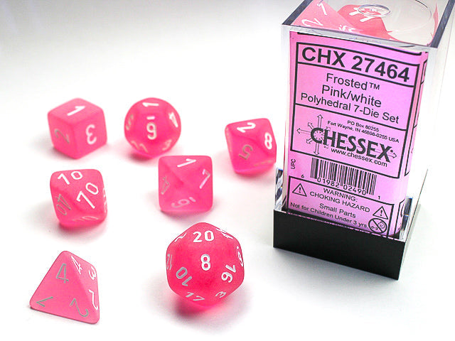 Frosted™ Polyhedral Pink/white 7-Die Set RPG DND (Online Only)