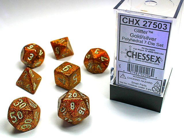 Glitter Polyhedral Gold/silver 7-Die Set RPG DND (Online Only)